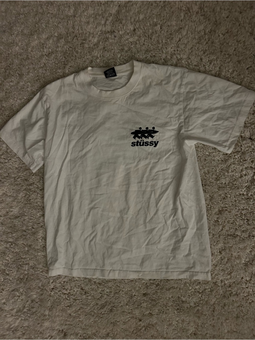 Stussy White Short Sleeve Tee with Black Chest Logo